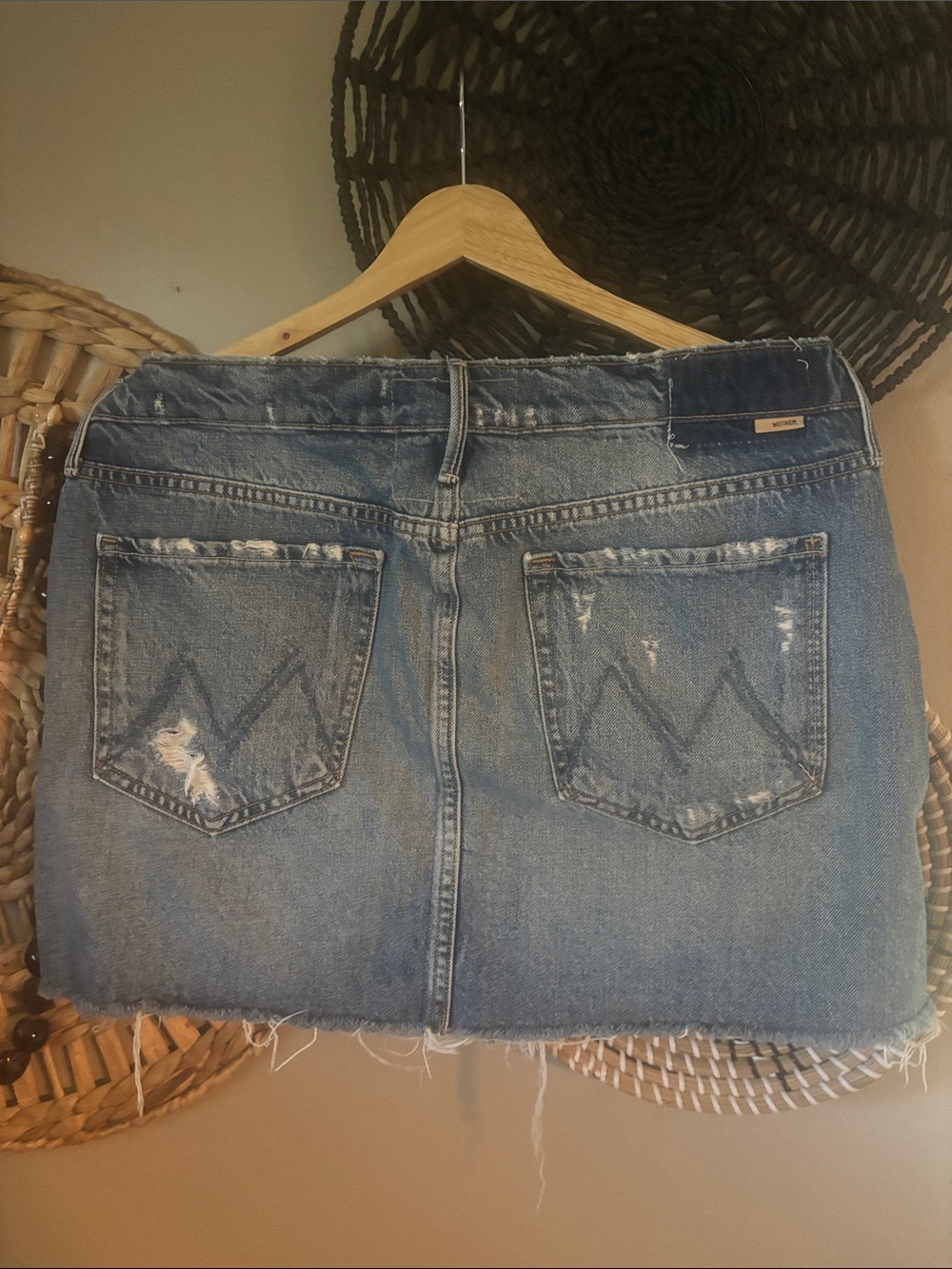 MOTHER Distressed Light Blue Denim Mini Skirt - Picture 6 of 12